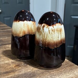 Vintage Brown and Cream Drip Glaze Salt and Pepper Shakers